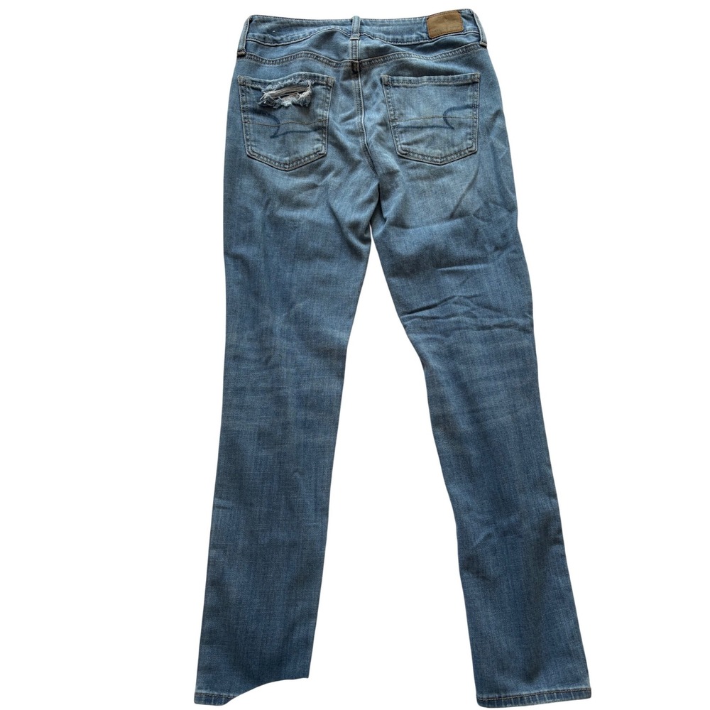 American Eagle Womens Distressed Skinny Jeans Blue Button Fly‎ Ripped Size 0 - Picture 3 of 12